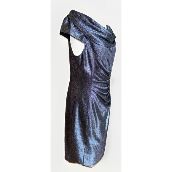 Tahari Draped Cowl Neck Metallic Blue/black Cocktail Dress Woman's Size 14 - Picture 4 of 10
